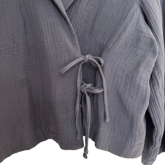 Bitte Kai Rand Double Weave‎ Short Jacket Medium Gray Gauzy Asymmetrical Tie - Picture 5 of 12